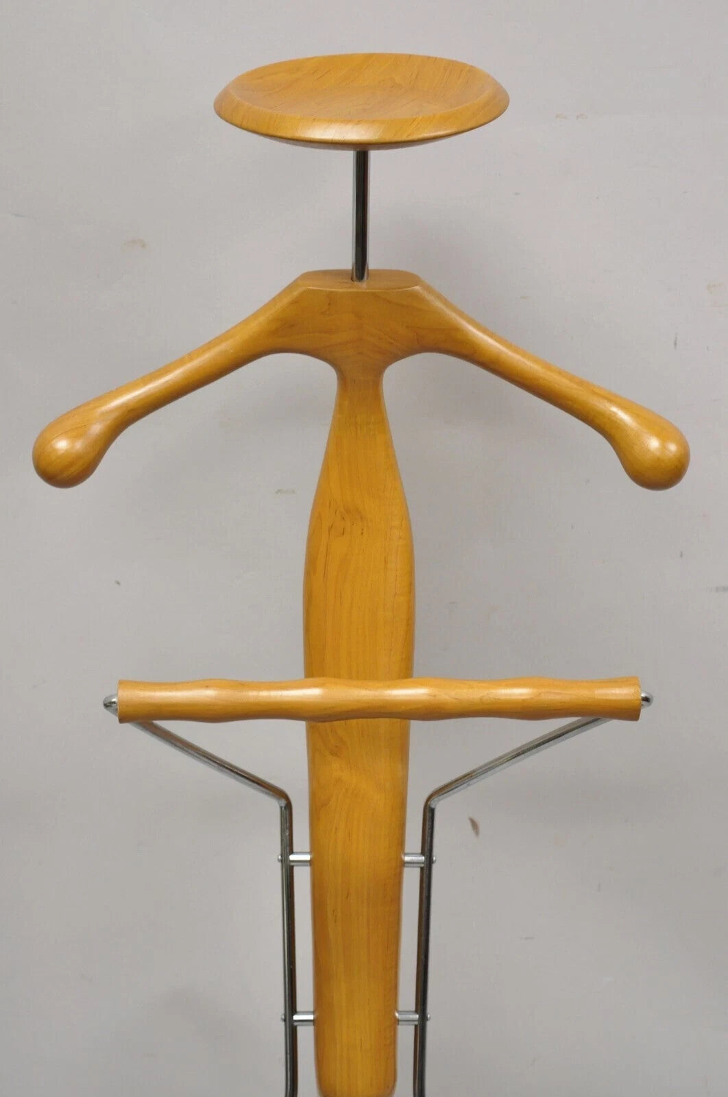 Porada Italian Post Modern Sculpted Walnut Wood and Chrome Clothing Suit Valet