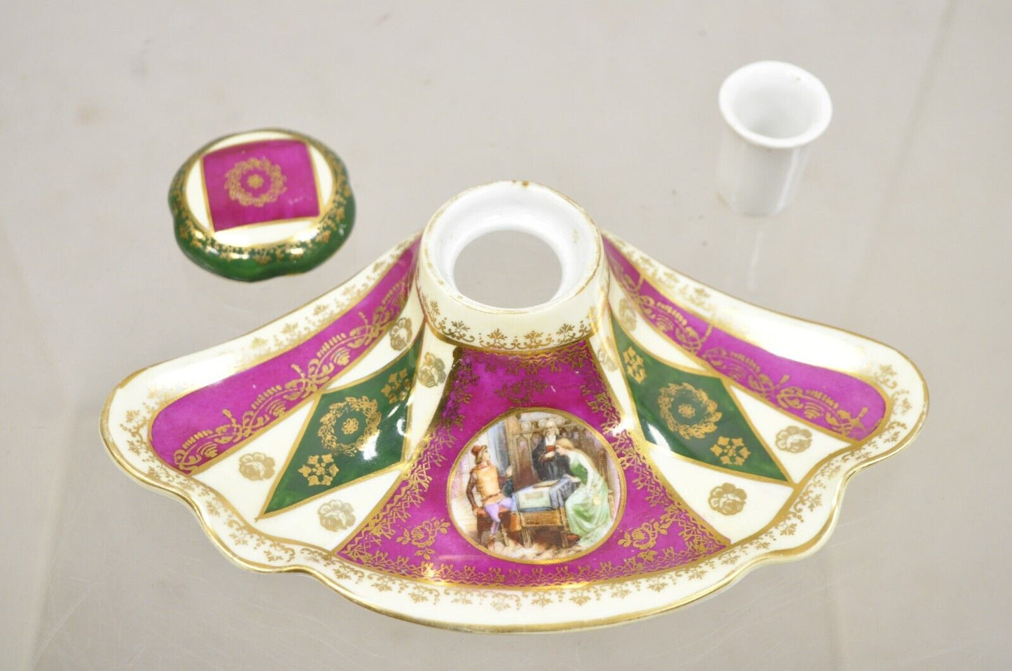 Antique Old Vienna Paris Porcelain Inkwell and Ink Blotter Desk Set - 2 Pc Set