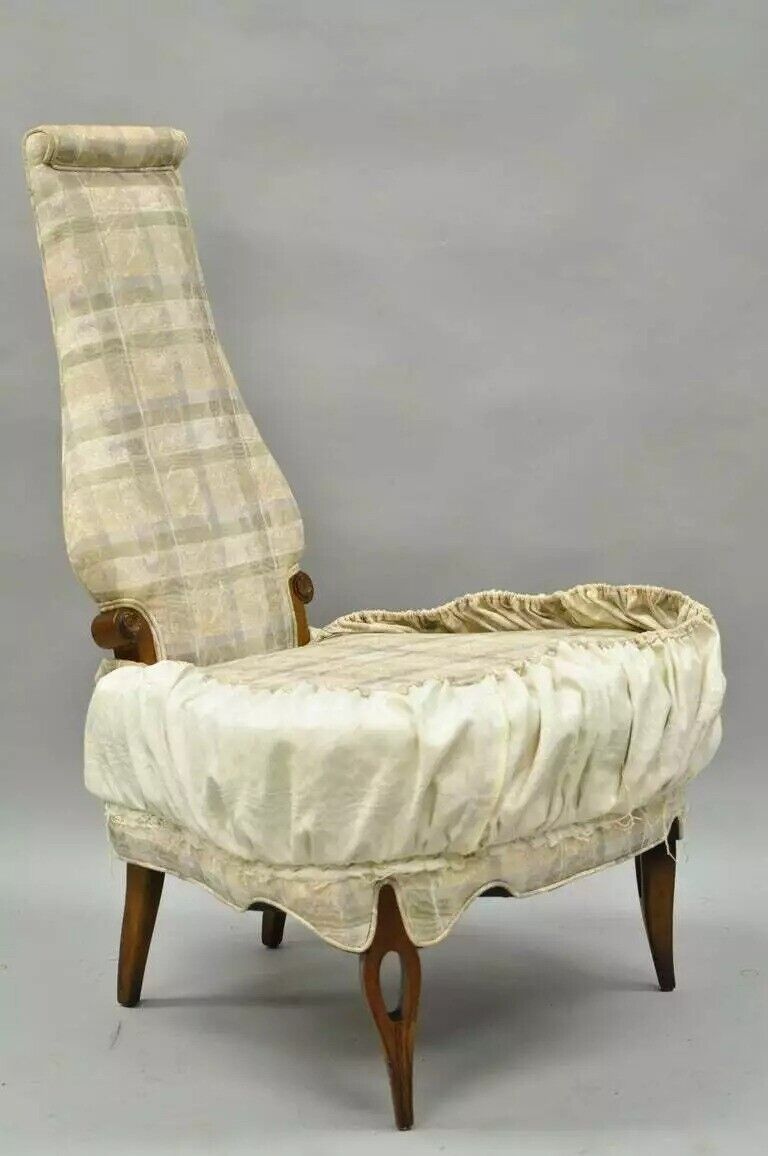 Hollywood Regency Dorothy Draper Style High Back Slipper Lounge Chairs - a Pair