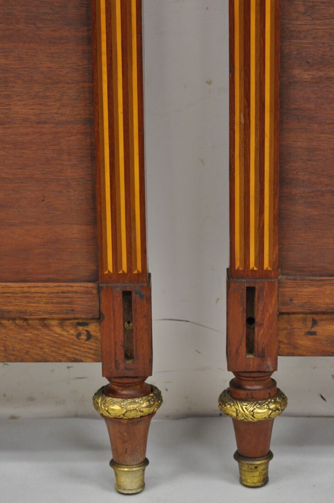 Antique French Louis XVI Style Marquetry Inlay Twin Bed Headboard - a Pair