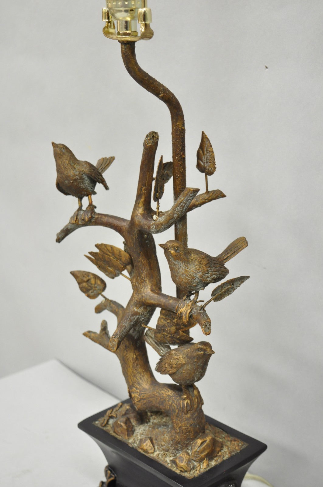 Contemporary Chinoiserie Style Bronze Finish Metal Birds on Branch Table Lamp