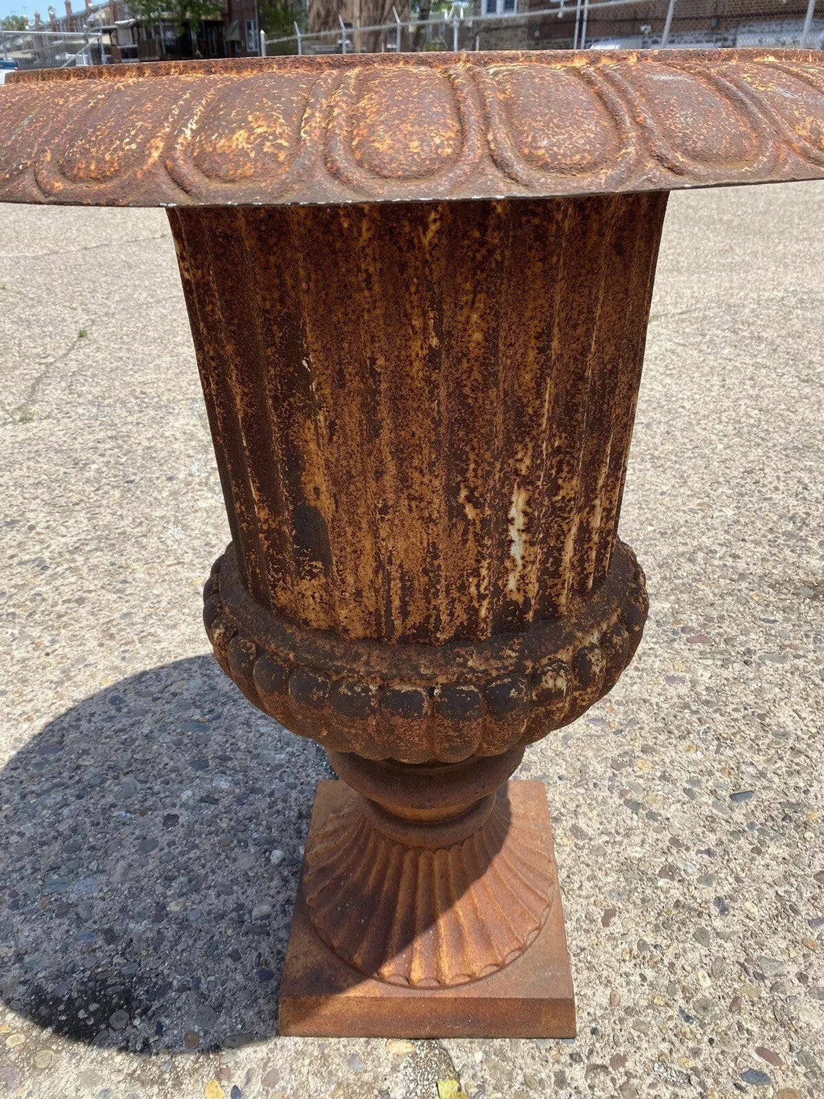 French Large Cast Iron 40" Tall Campana Urn Style Fluted Outdoor Garden Planter