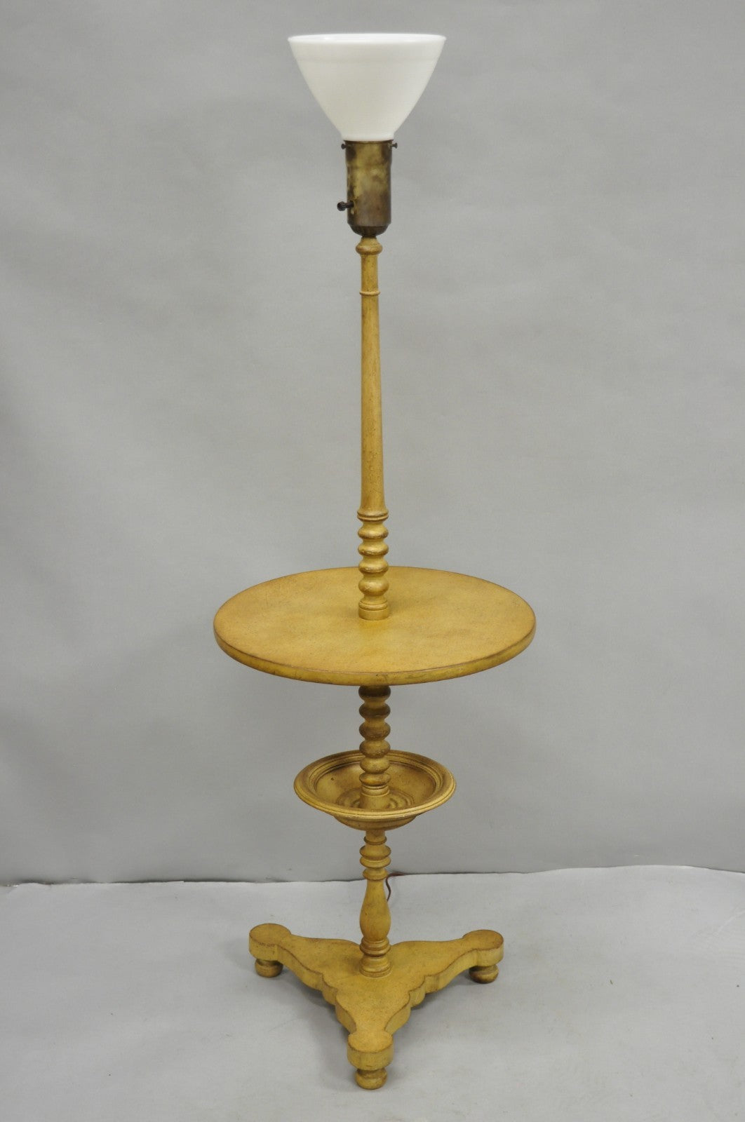 Vintage French Country Carved Wood Candlestick Tea Table Pedestal Floor Lamp