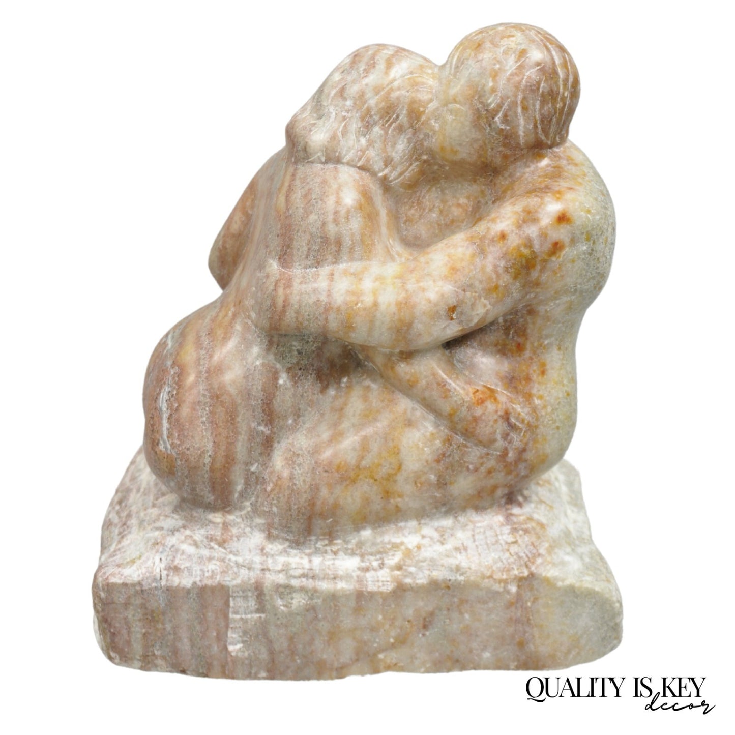 Morton Gaffin "Lovers Embrace" Modernist Carved Alabaster Marble Nude Sculpture