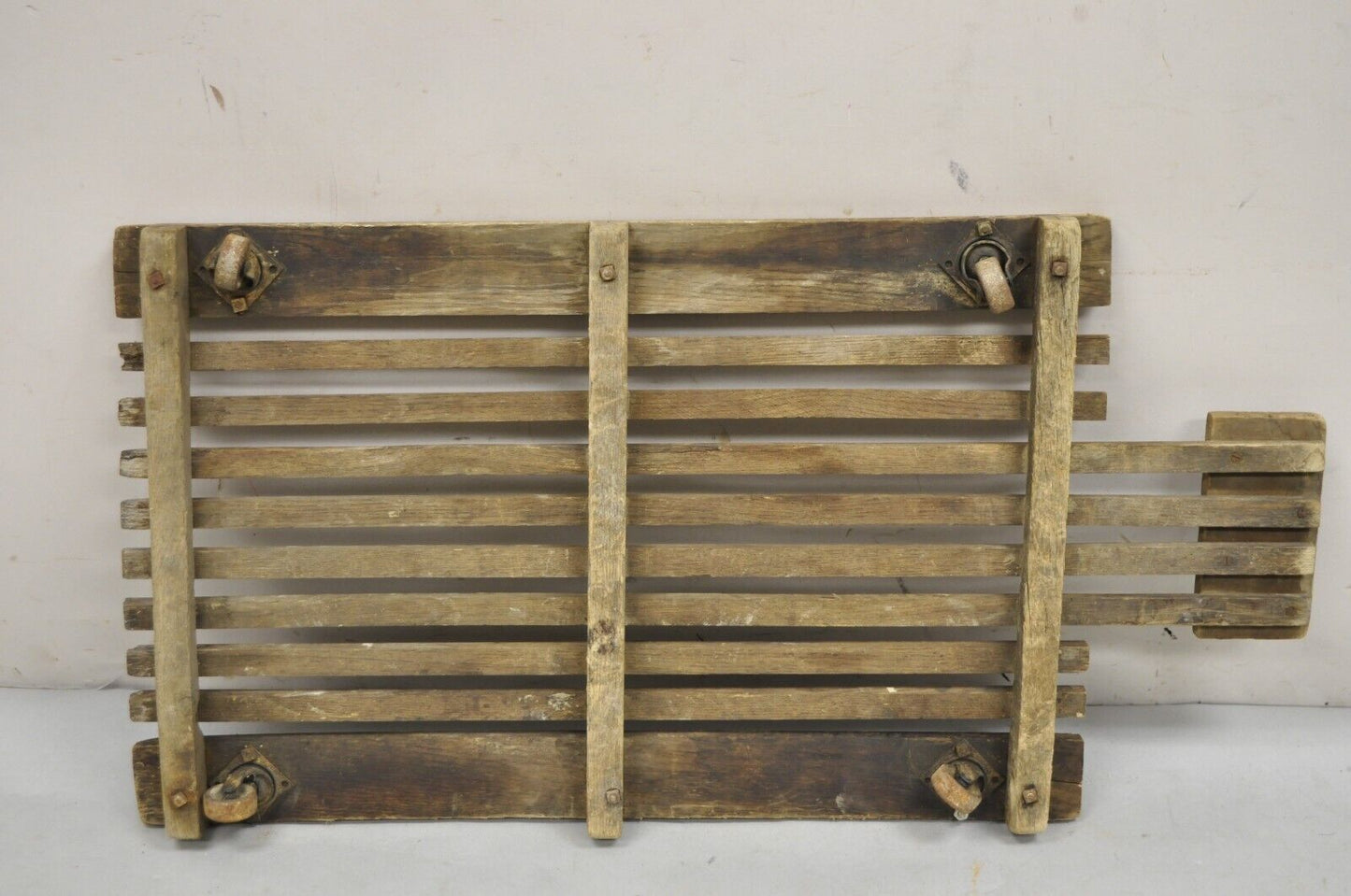 Antique Industrial Modern Wooden Slat Rolling Auto Mechanics Garage Creeper