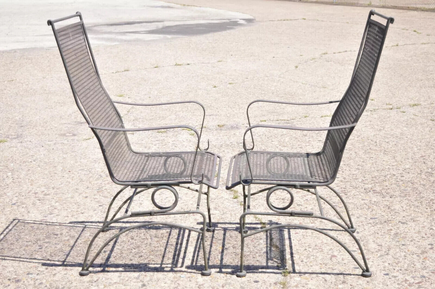 Woodard Bradford Collection Spring High Back Wrought Iron Patio Chairs - a Pair