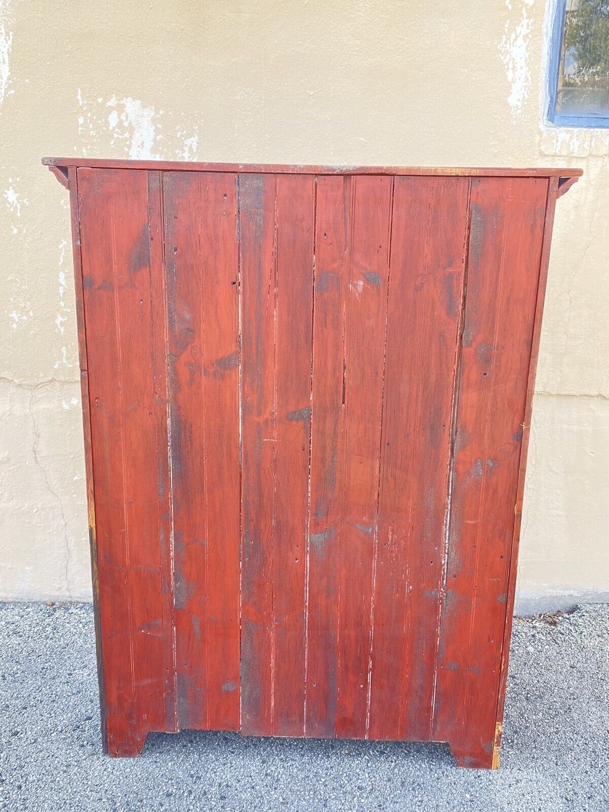 Country Farmhouse Red & Blue Forest Carved Wardrobe TV Entertainment Cabinet