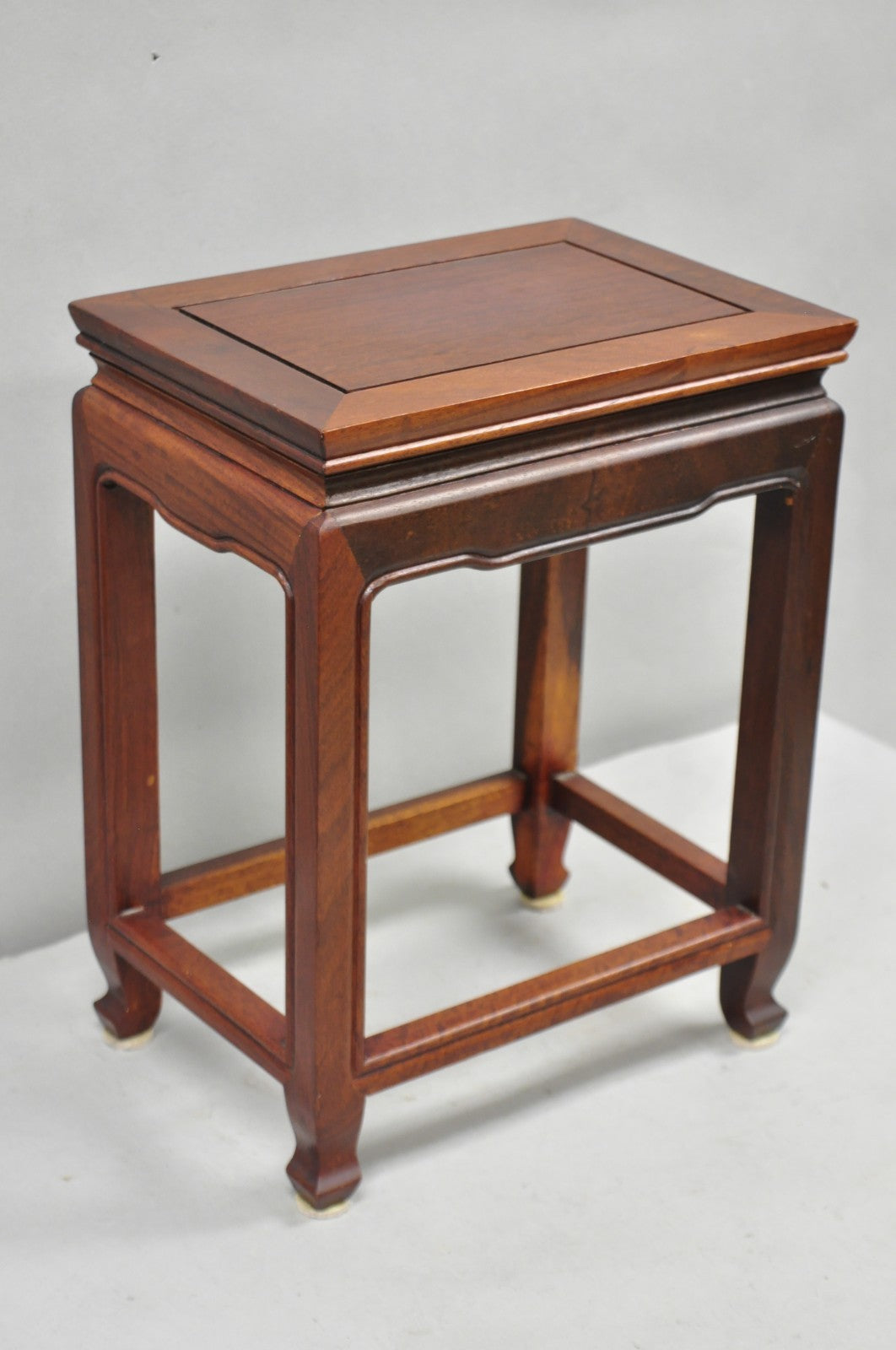Vintage Chinese Hardwood Small Pedestal Plant Stand Side Table