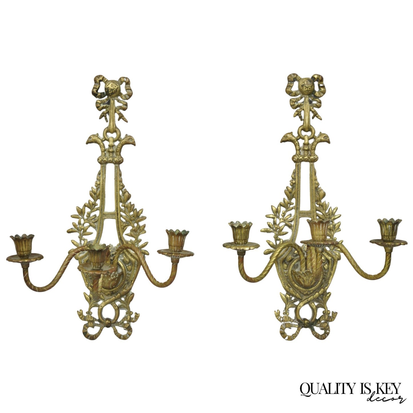 Antique French Louis XV Style Figural Bronze Candelabra Wall Sconces - a Pair