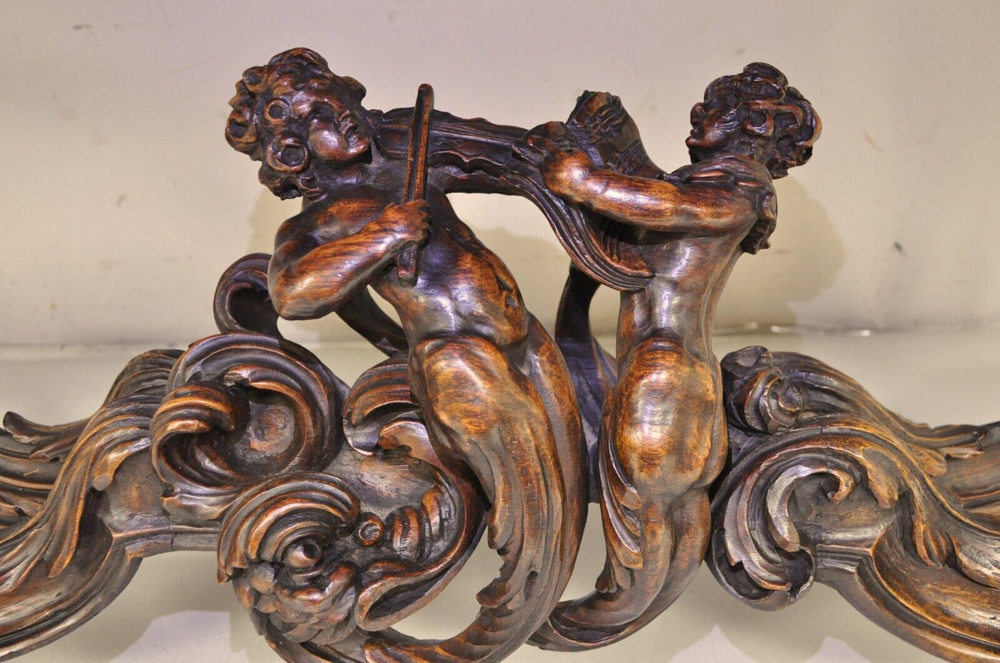 French Renaissance Louis XV Style Figural Carved Walnut Curio Display Buffet