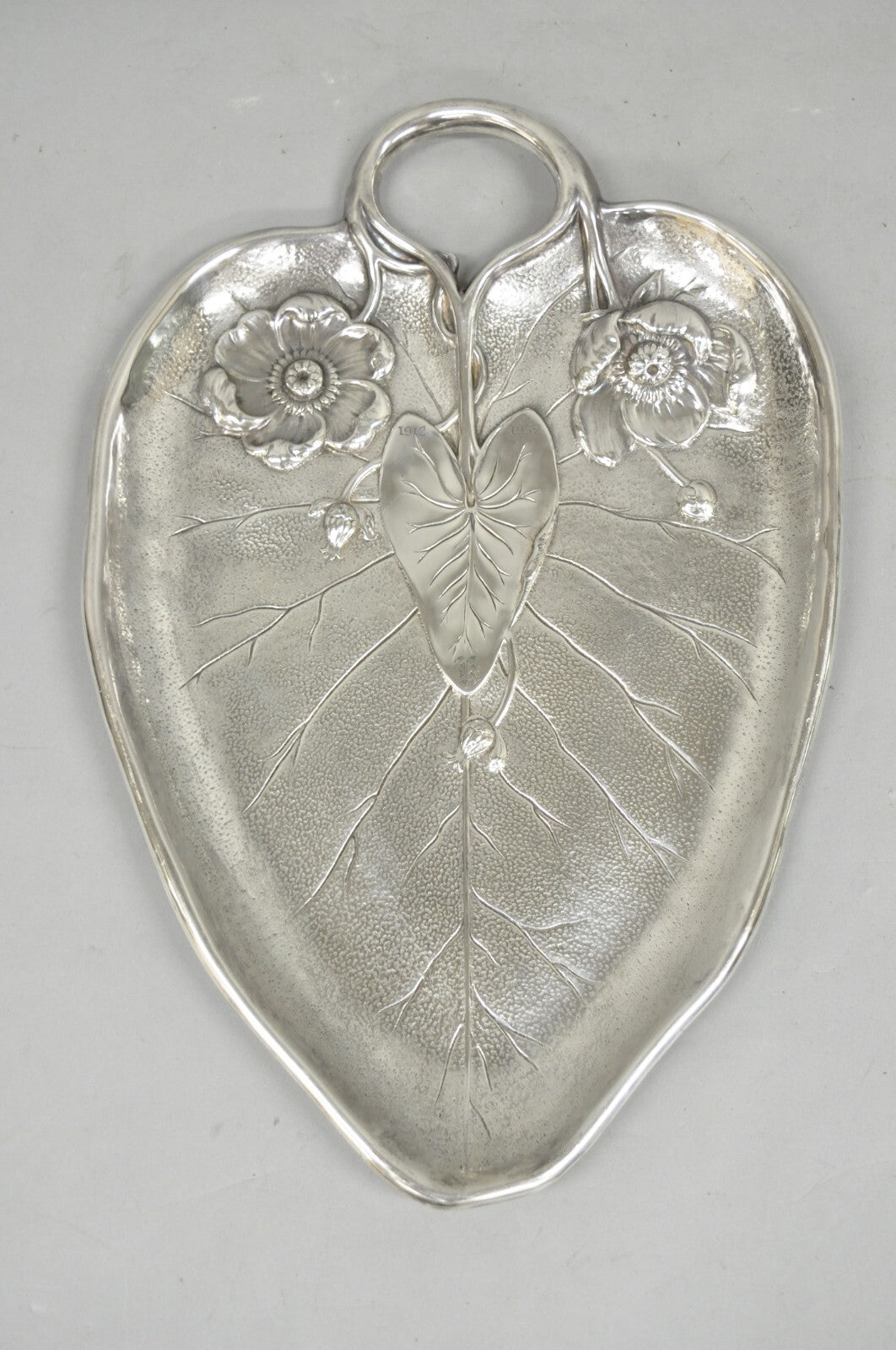 Antique Reed & Barton Art Nouveau Deco Lily Pad Leaf 20" Trinket Dish Bar Tray