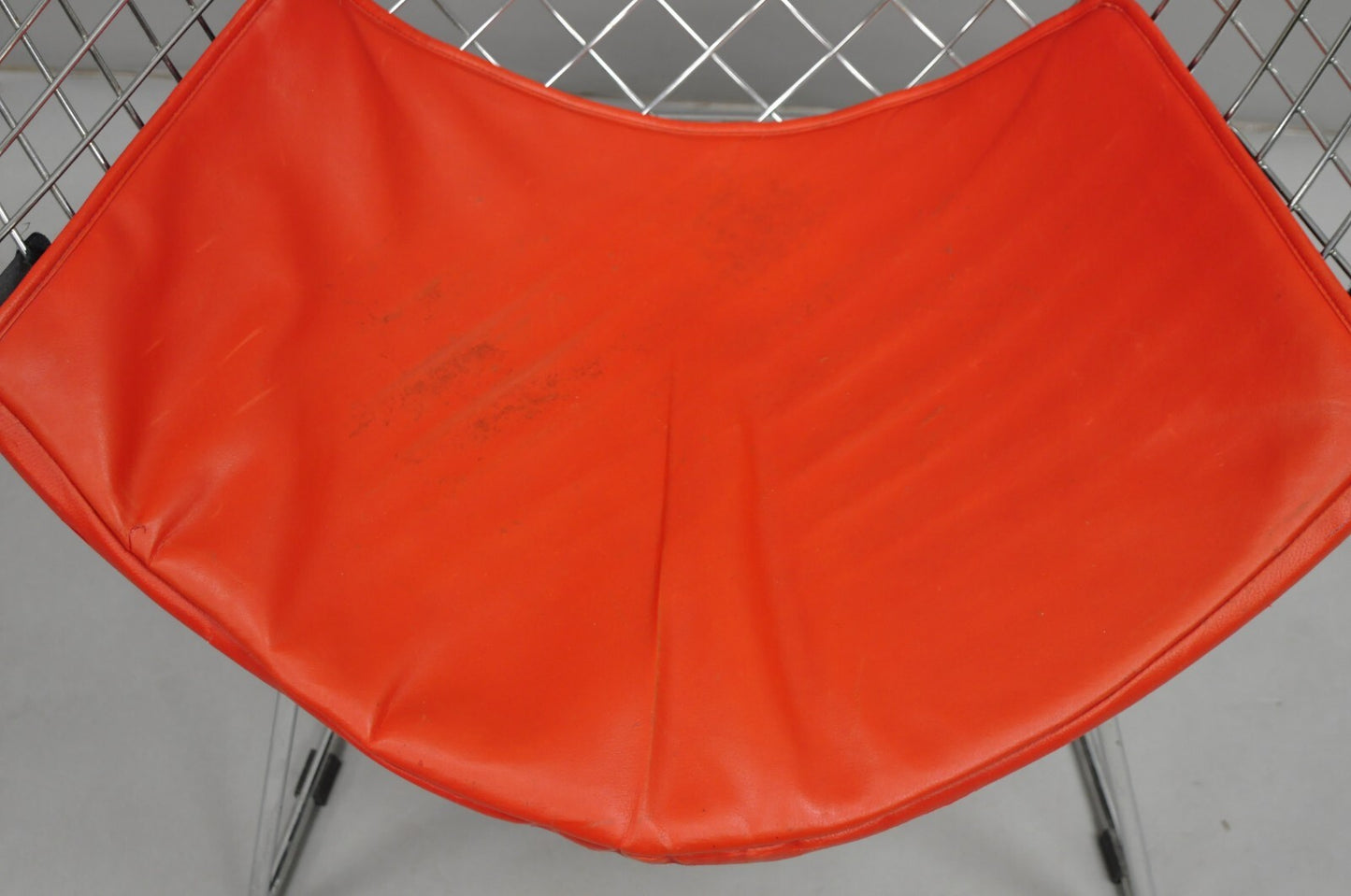 Knoll Style Bertoia Chrome Wire Metal Diamond Lounge Chair With Red Cushion