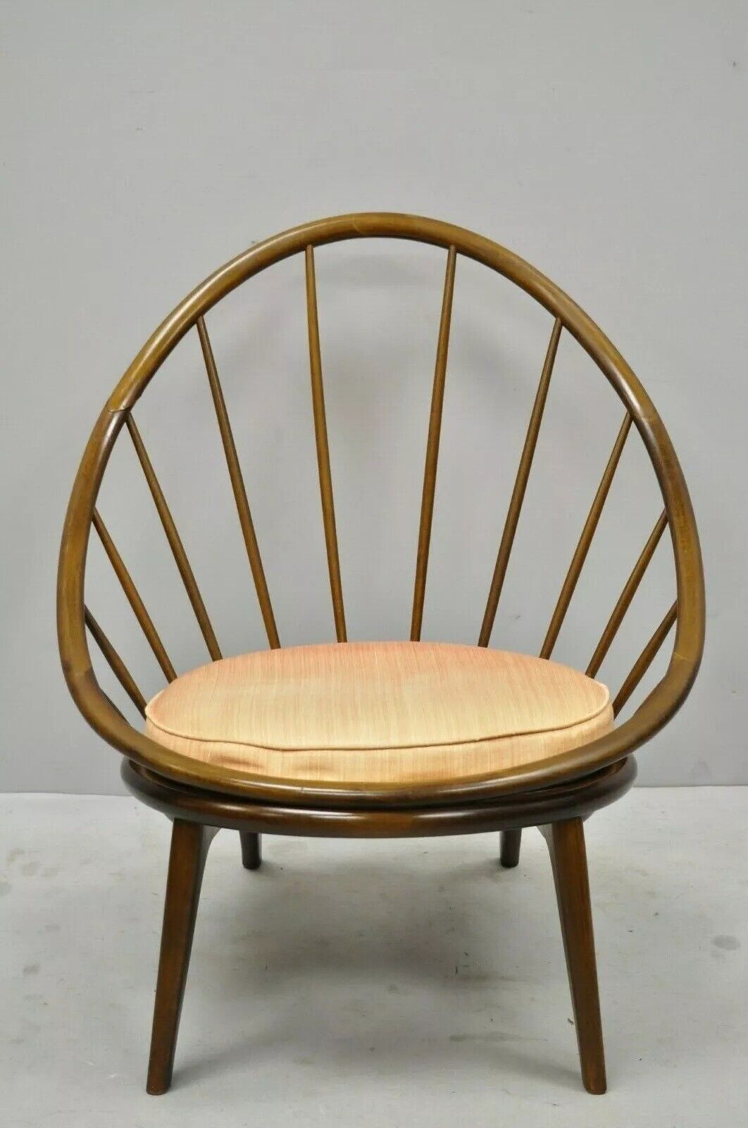 IB Kofod Larsen Selig Style Danish Modern Walnut Peacock Hoop Spindle Chair