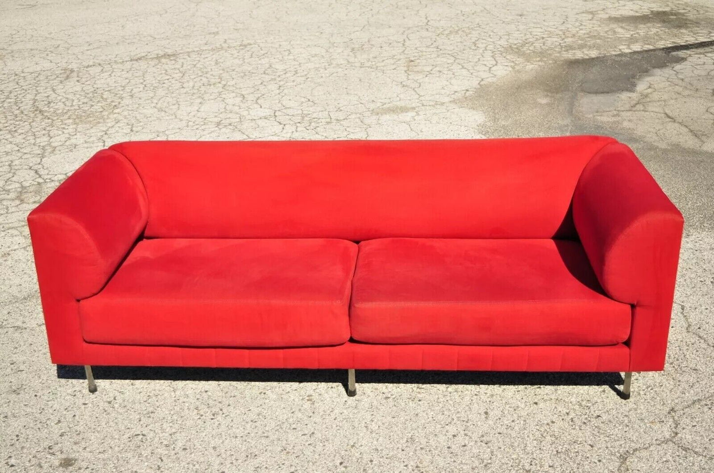 Larry Laslo for Directional Red Modern Italian Bauhaus Style Chrome Leg Sofa