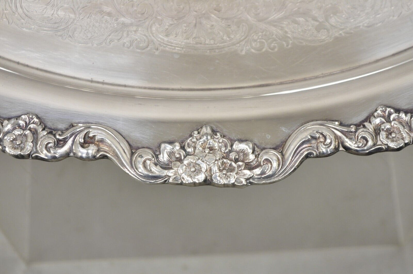 Vintage Poole Silver Co Lancaster Rose 30" Victorian Style Serving Platter Tray