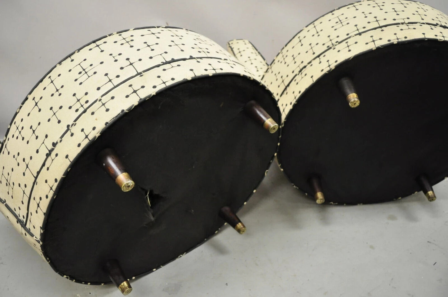 Vintage Mid Century Modern Round Upholstered Oversized Club Lounge Chairs - Pair