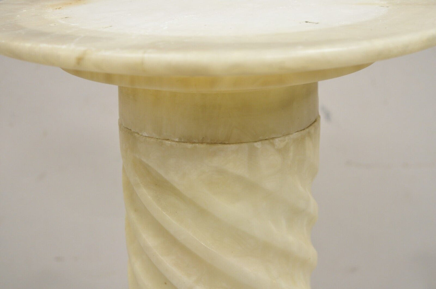 Antique Italian Classical Alabaster Marble Spiral Column 28" Short Pedestal