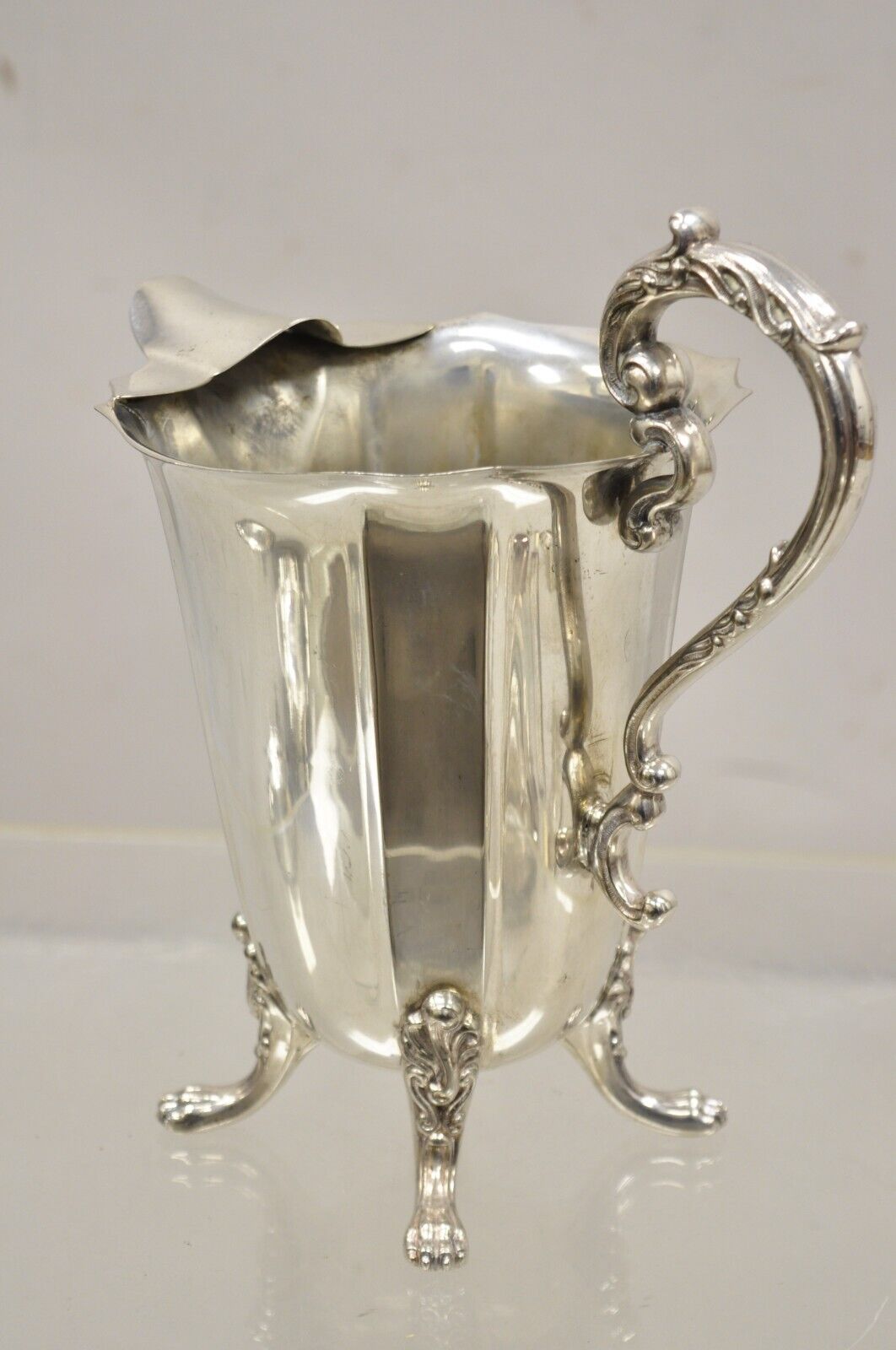 Vintage Victorian Silver Plated Fluted Paw Feet Footed Water Beverage Pitcher