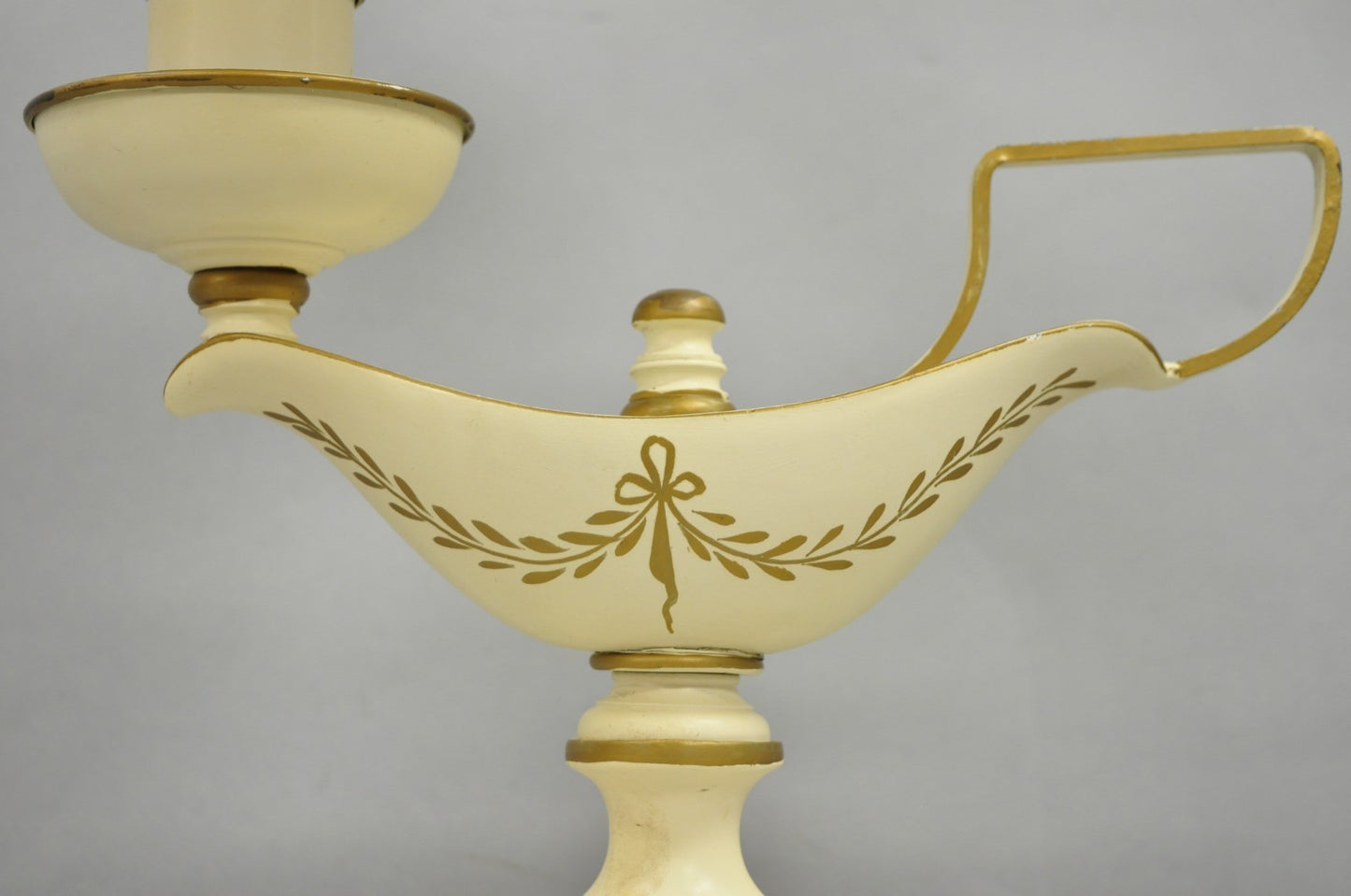 Vintage French Country White Gold Small Genie Lantern Tole Bouillotte Desk Lamp