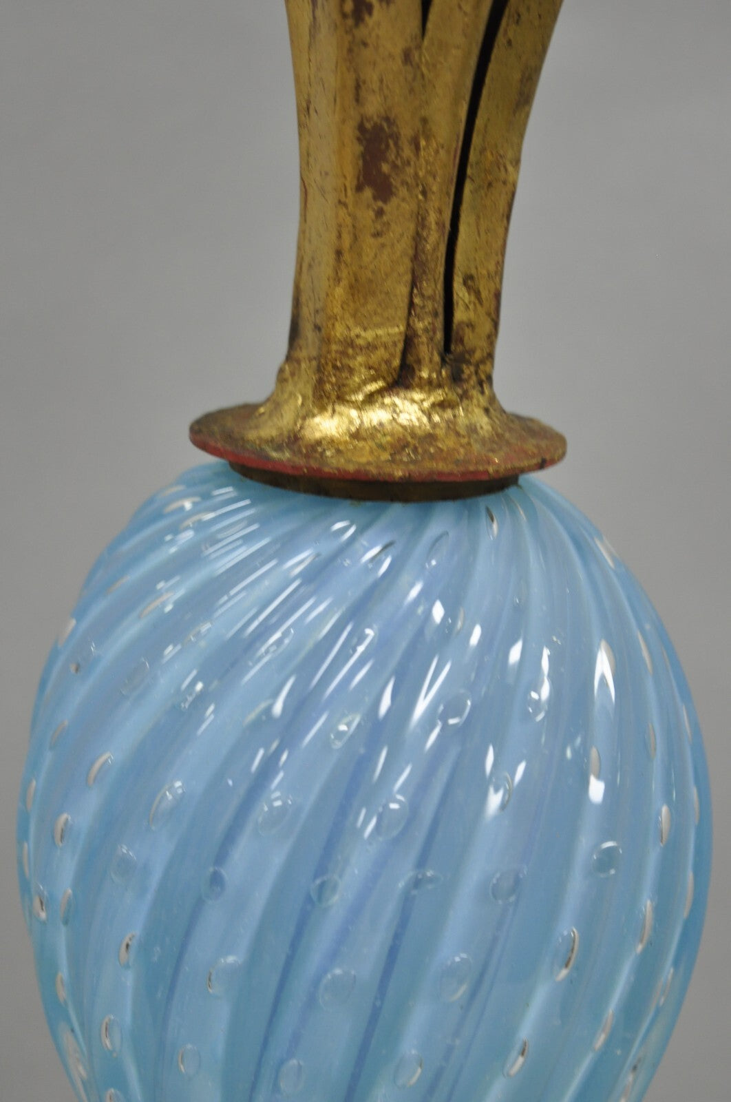 Italian Hollywood Regency Blue Murano Glass Gold Leaf Wheat Sheaf Table Lamp