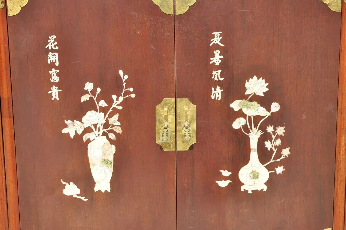Vintage Chinese Mother of Pearl Hardwood China Cabinet Curio Display Wall Unit