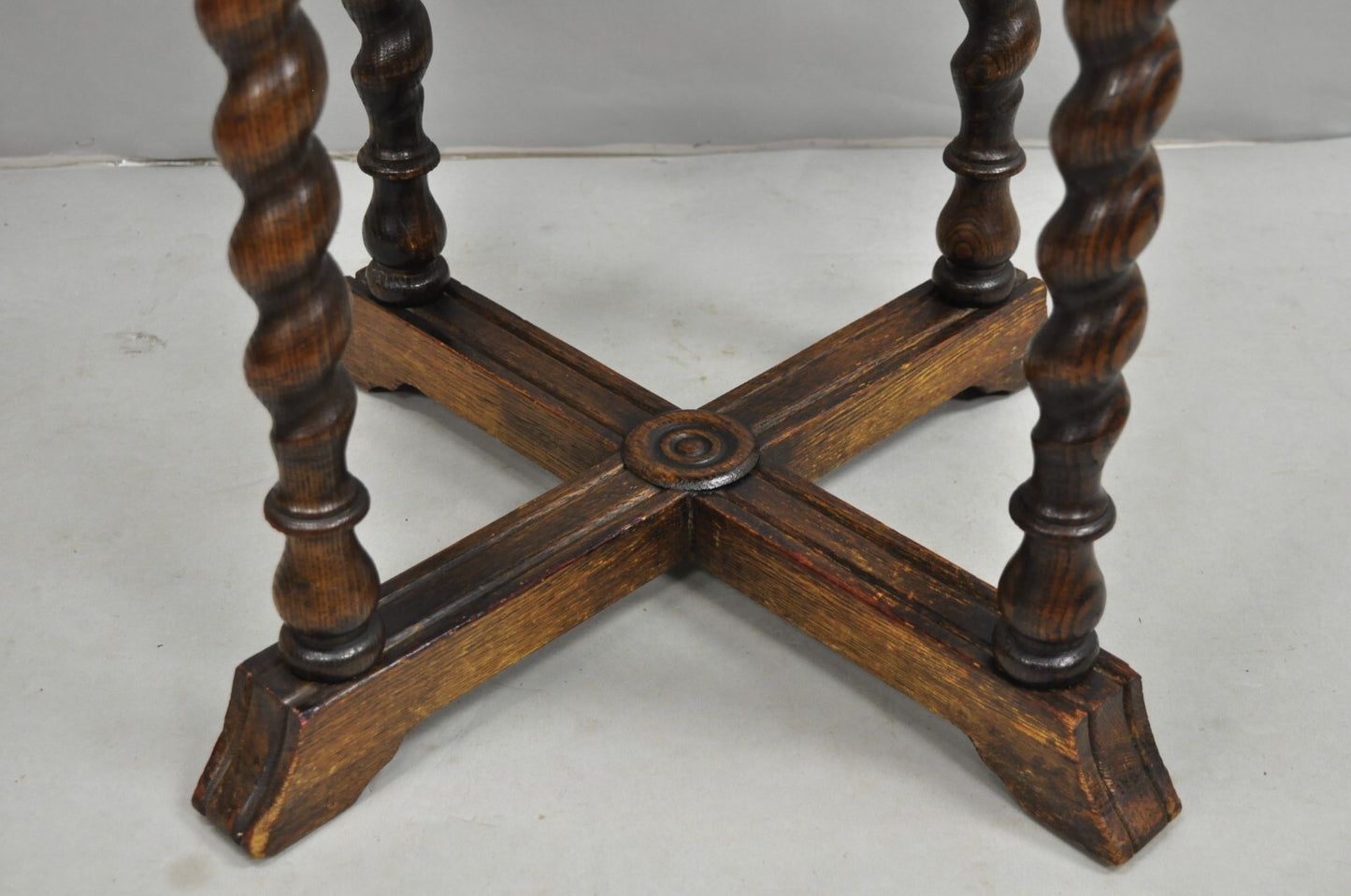 Antique Chinoiserie Oak Barley Twist Chinese Brass Dragon Side Table by Ferguson