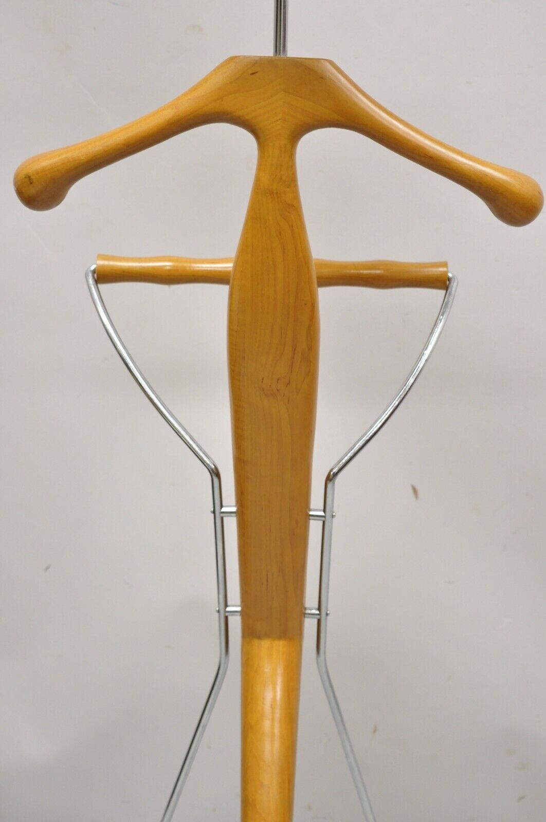 Post Modern Italian Sculpted Cherry Wood and Metal Clothing Valet by Porada