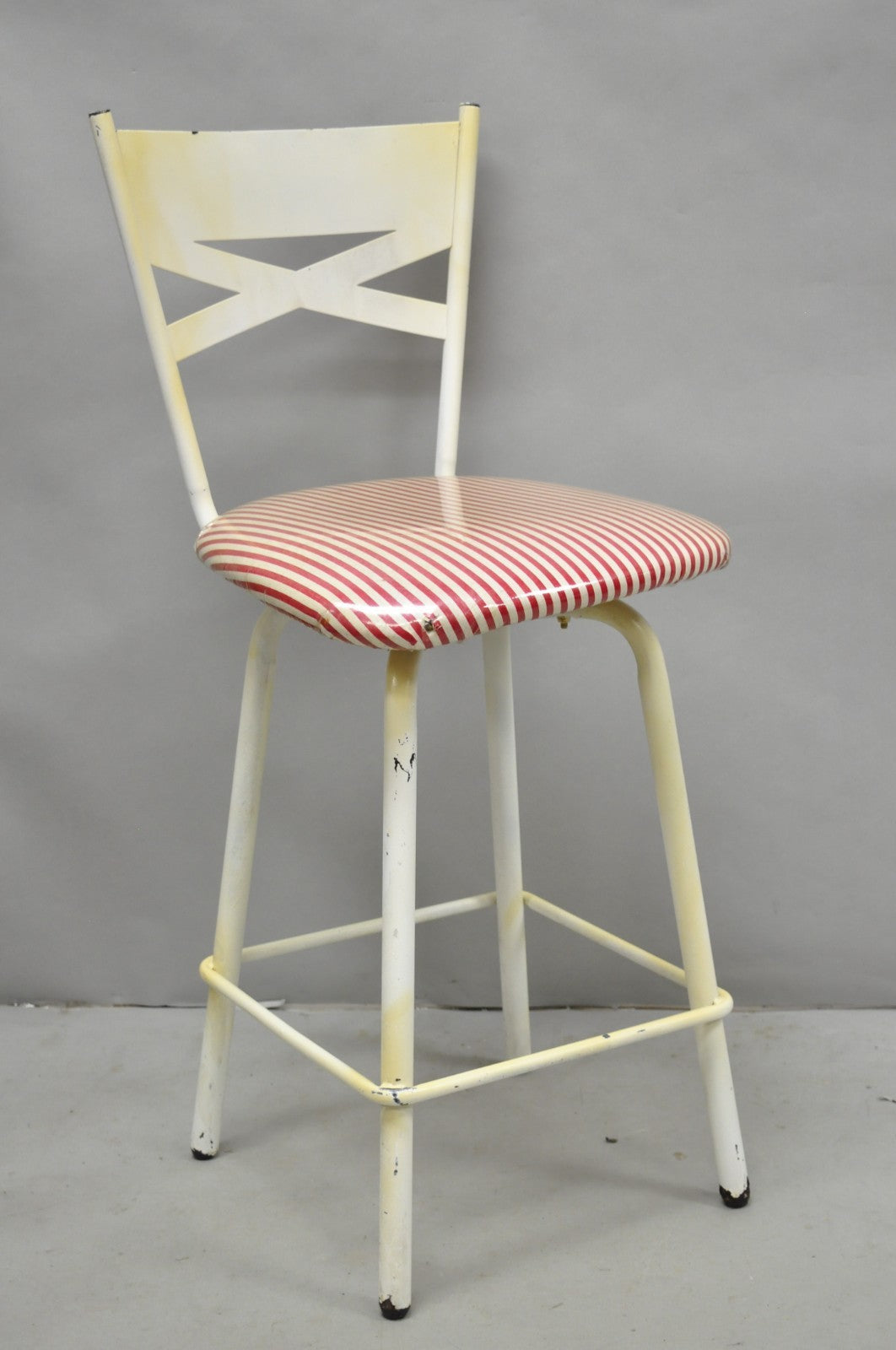 Vintage Modern Metal White Painted Swivel Amisco Counter Bar Stool - Set of 4