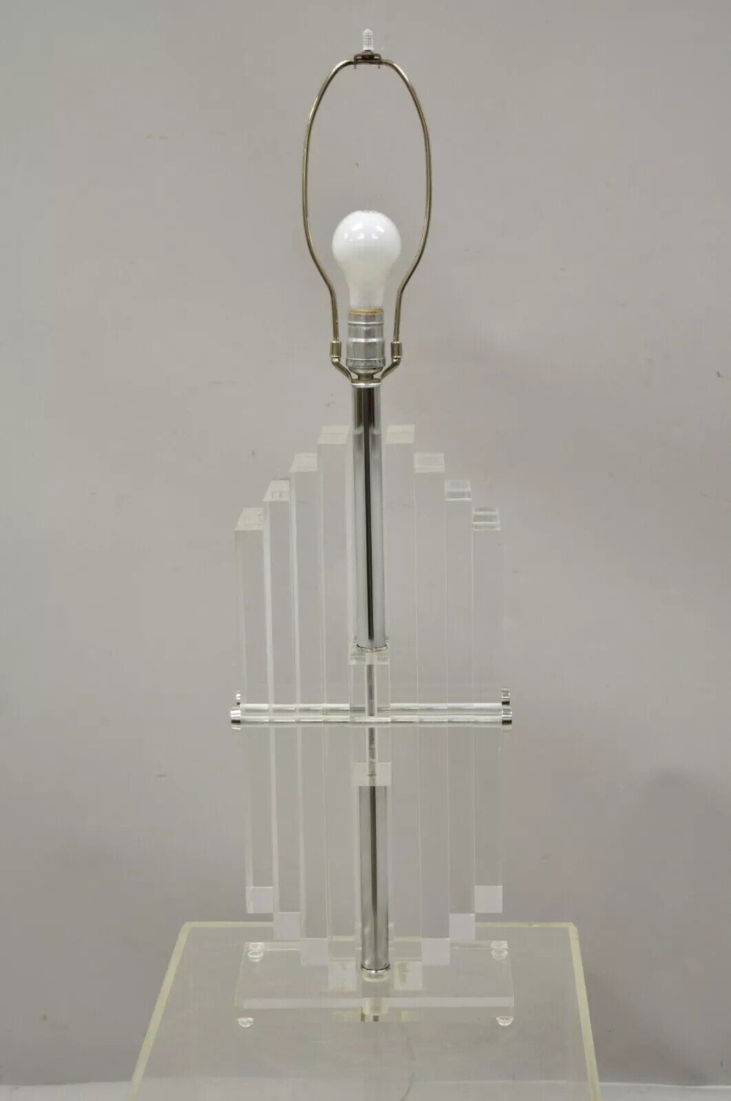 Vintage Mid Century Modern Heavy Stacked Lucite Skyscraper Table Lamp