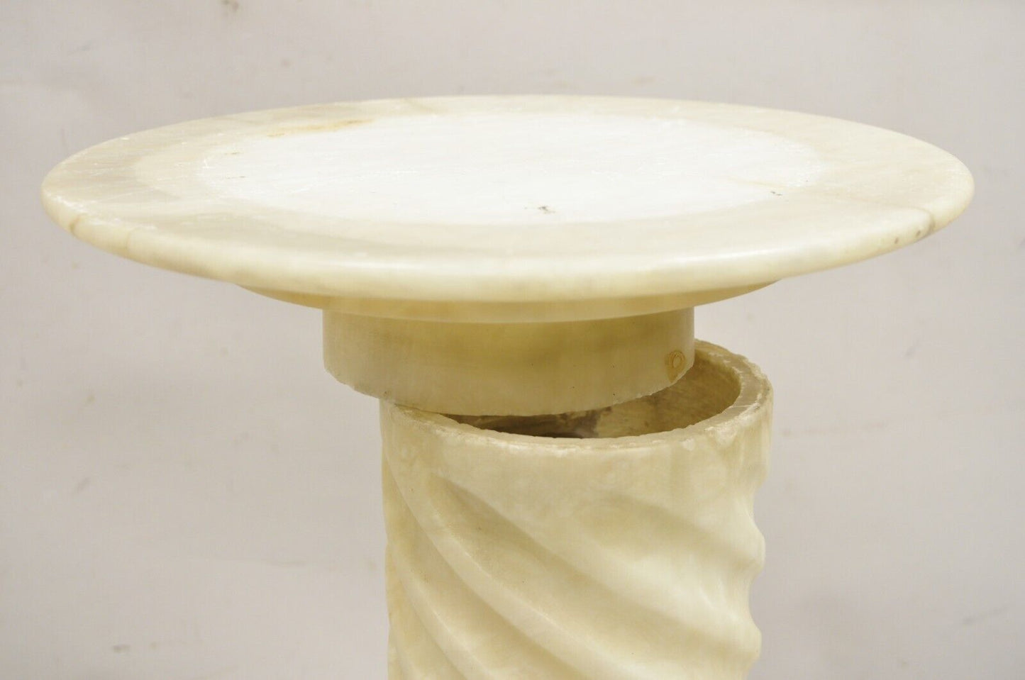 Antique Italian Classical Alabaster Marble Spiral Column 28" Short Pedestal