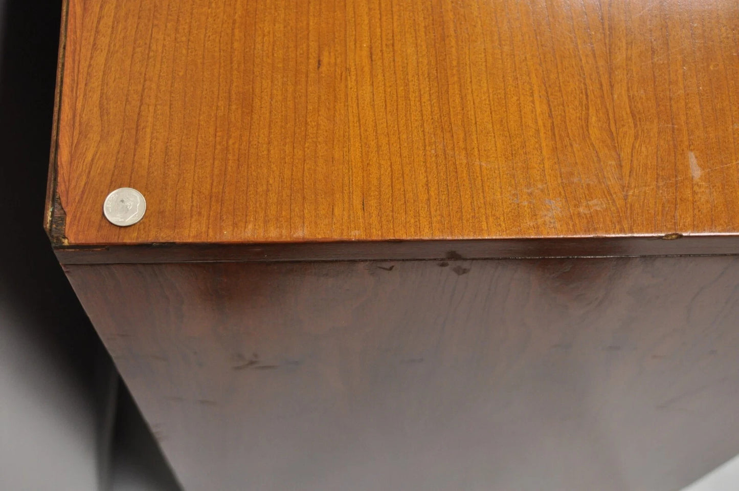 Vintage Mid Century Modern Walnut Brass Base Modernist Kneehole Writing Desk