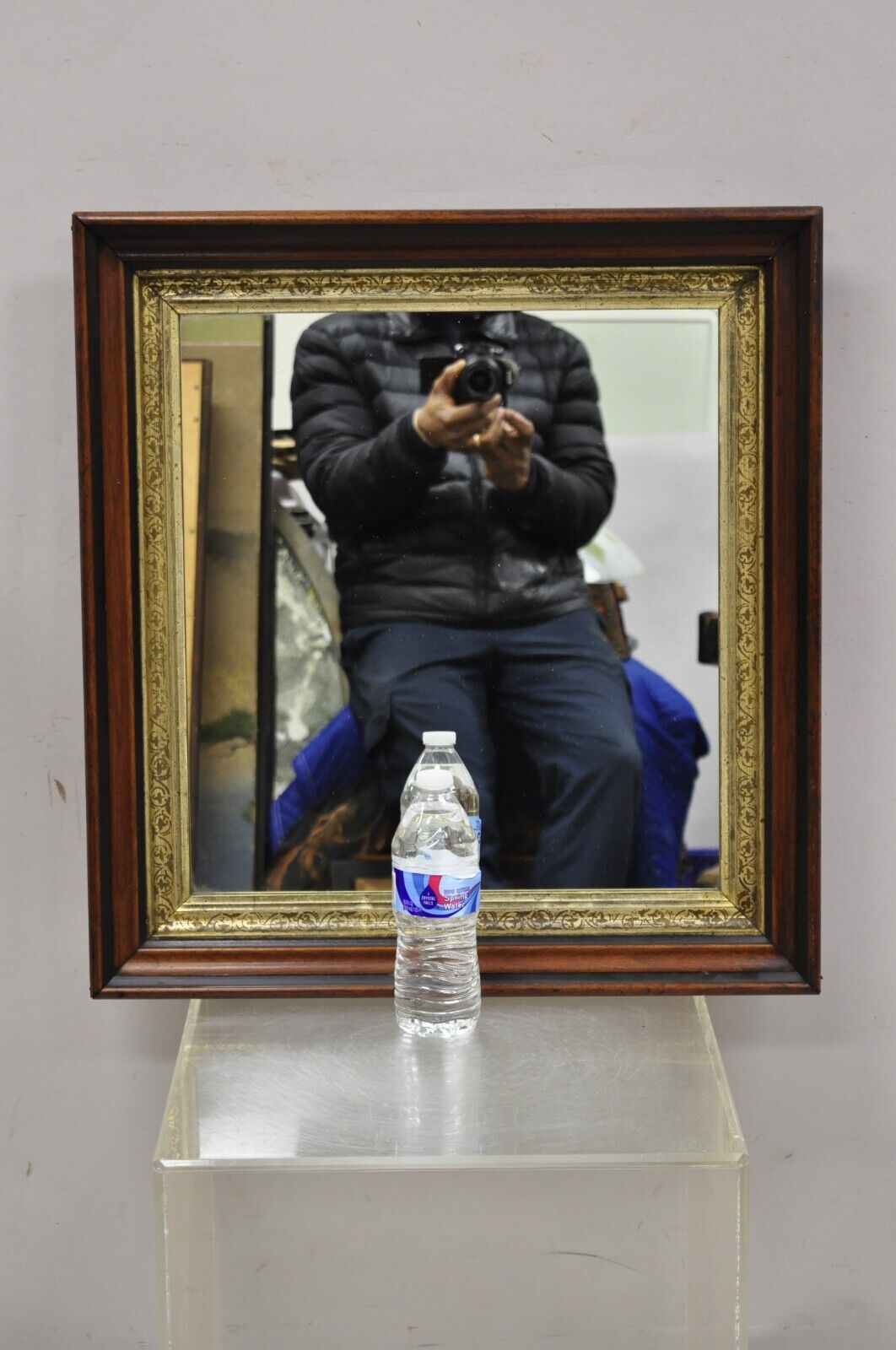 Antique Victorian Aesthetic Deep Shadow Box Mahogany Frame Wall Mirror 24 x 22.5