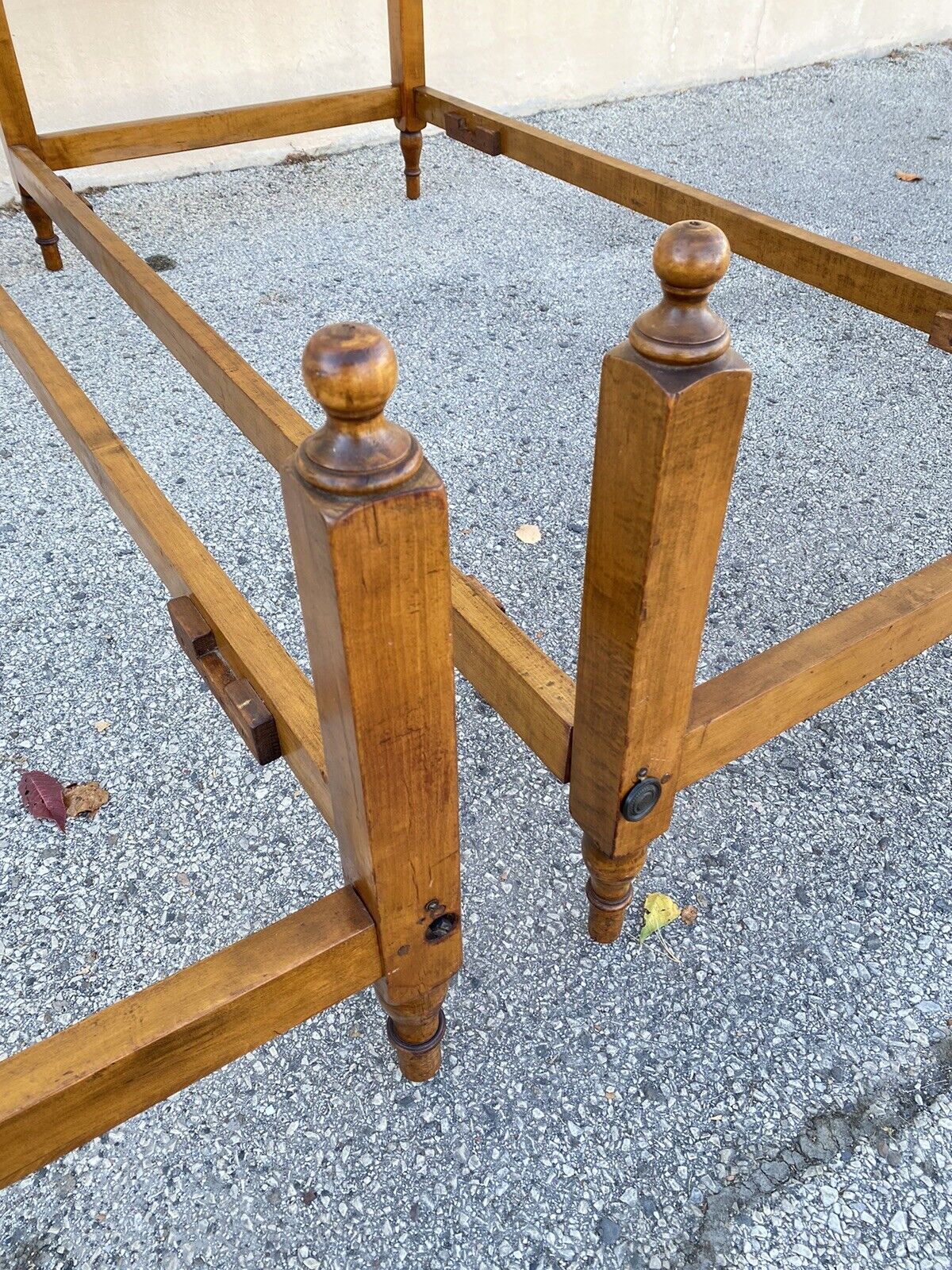 Antique Hitchcock Style Maple Wood Single Twin Bed Frames w/ Urn Finial - a Pair