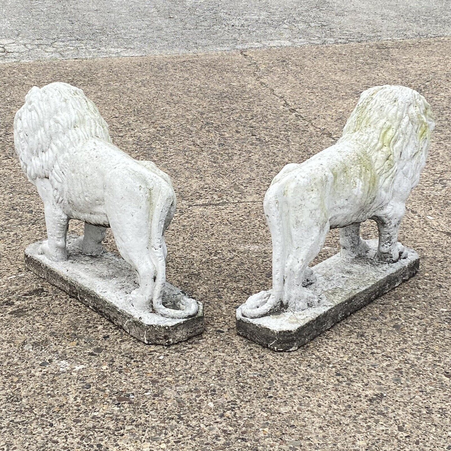 Large Vintage Classical Style Standing Lion Cement Guardian Garden Statue - Pair