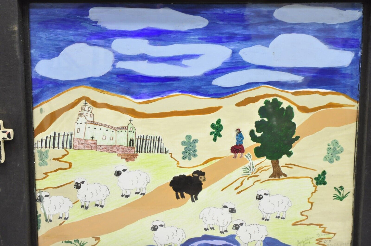 Bill & Geraldine Nelson “Old Southwest” Black Sheep Painting Carved Wood Frame