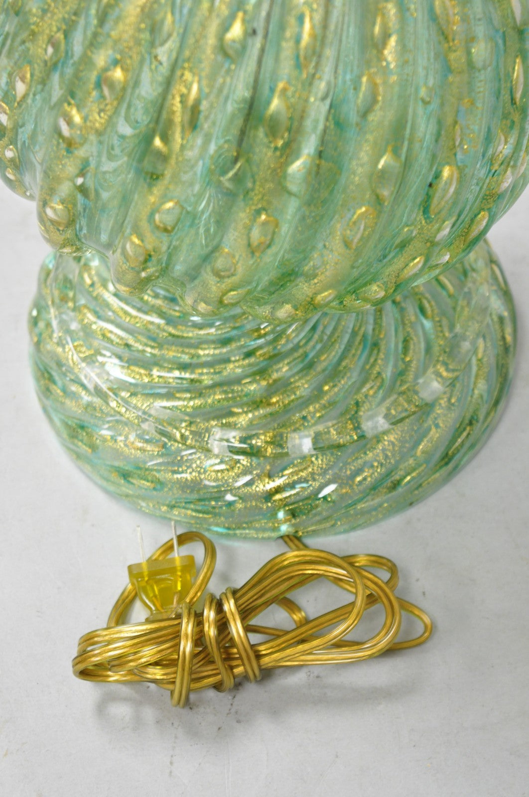 Vintage Barovier & Toso Murano Italy Green Swirl Glass Gold Flecks Table Lamp