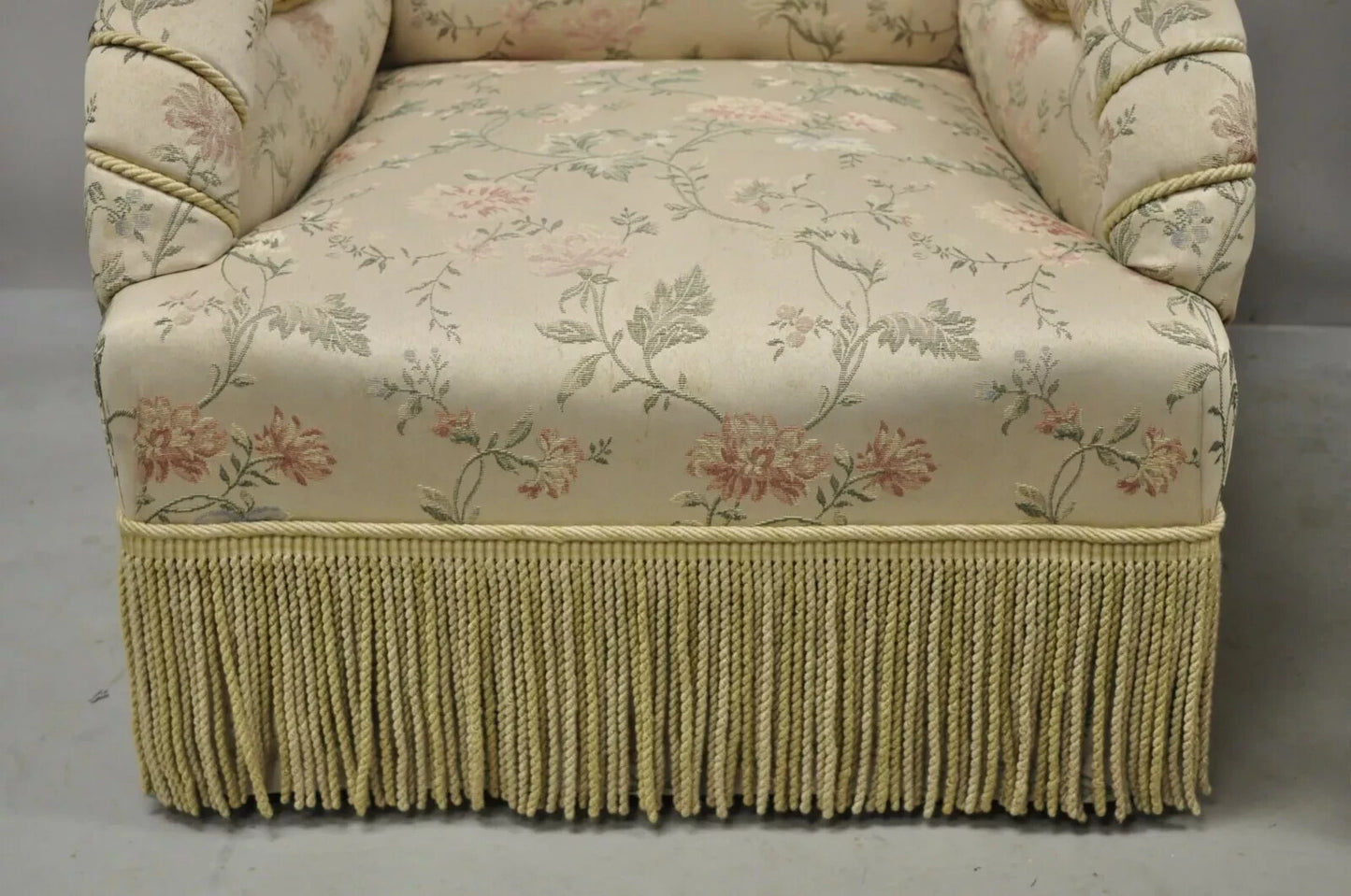 Vintage French Art Deco Style Rolled Arm Pink Gold Club Lounge Chairs - a Pair