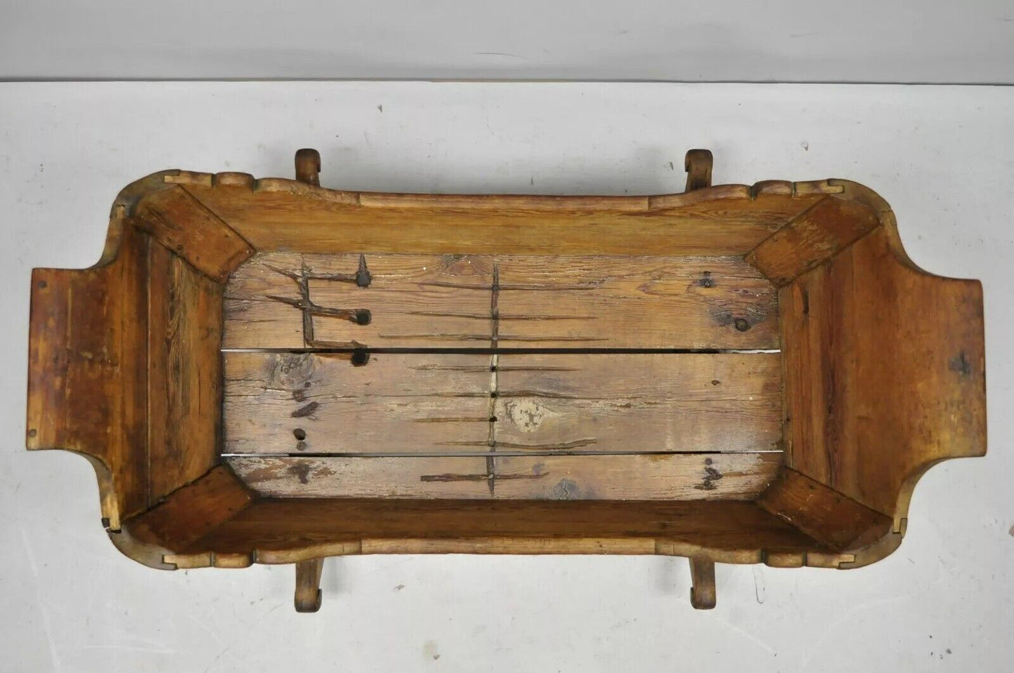 Antique 19th Century Primitive Colonial Carved Wood Baby Rocking Doll Cradle