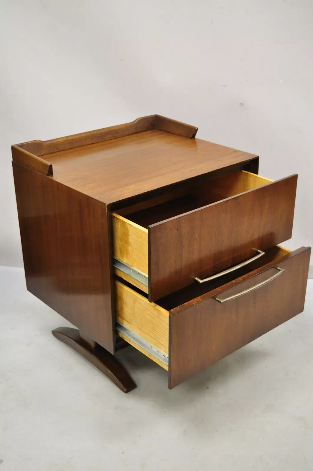 Vintage Mid Century Modern Walnut Double Pedestal Base Nightstand Bedside Table
