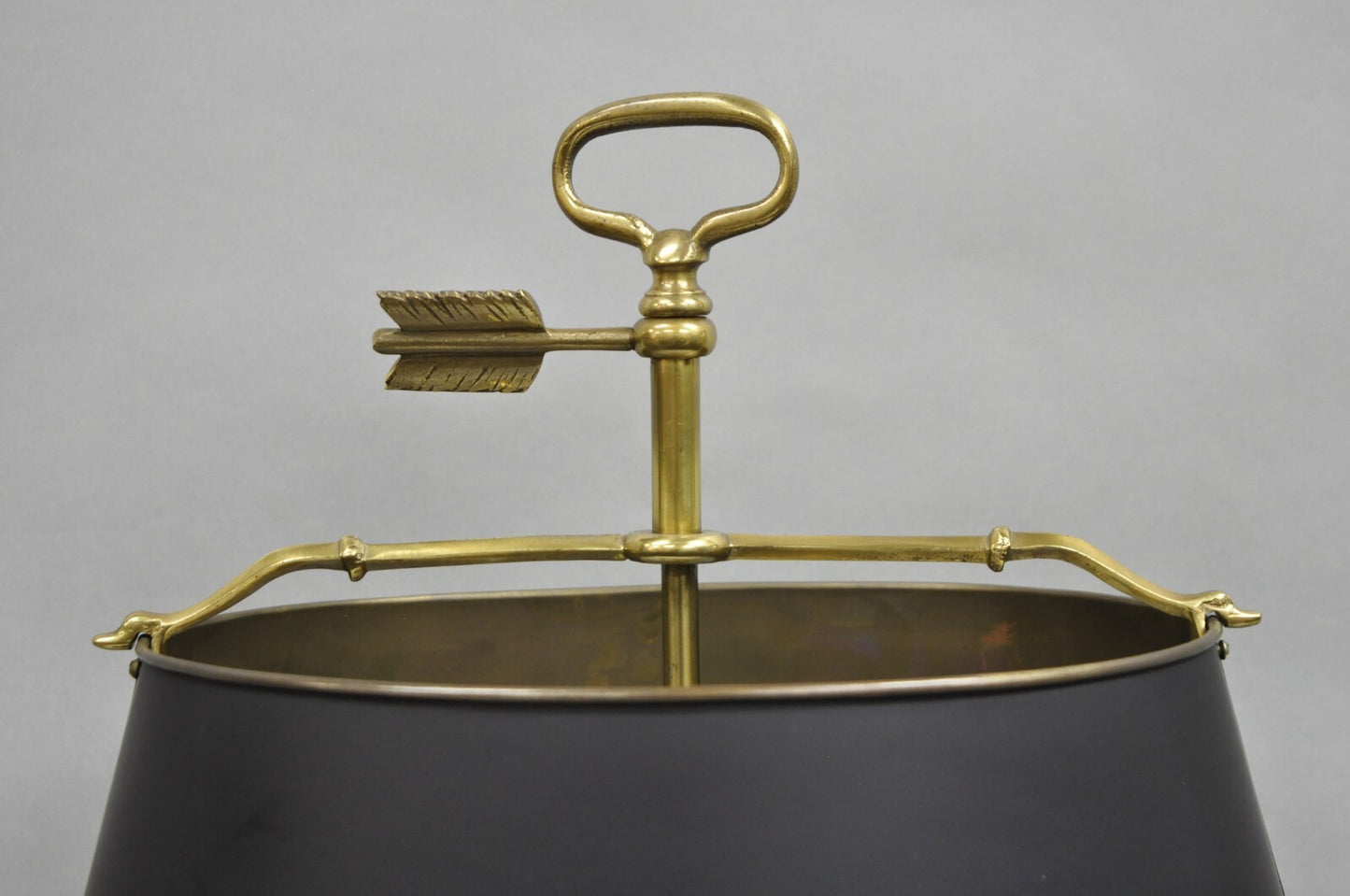 Vintage French Directoire Brass Scroll Arm Tole Metal Bouillotte Desk Table Lamp