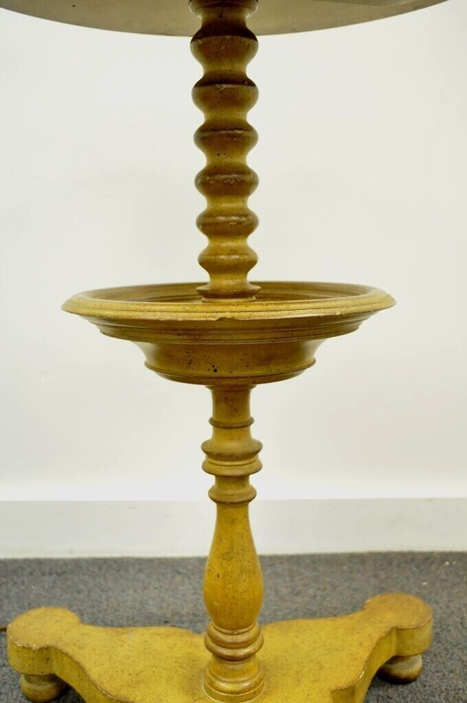 Vintage Biedermeier Style Turn Carved Wood Candlestick Side Table Floor Lamp