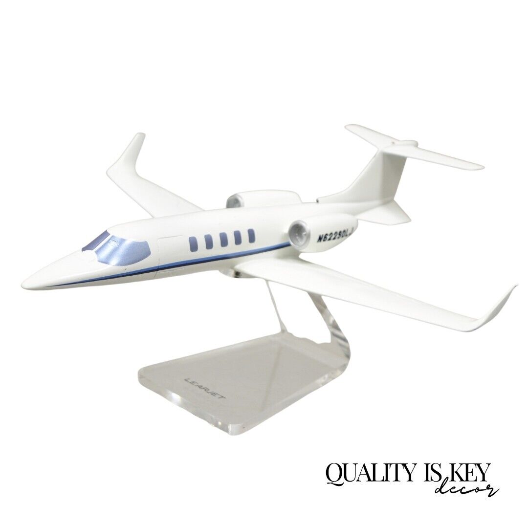 Vintage Learjet 16" Model Airplane Desk Plane Painted Metal on Acrylic Stand