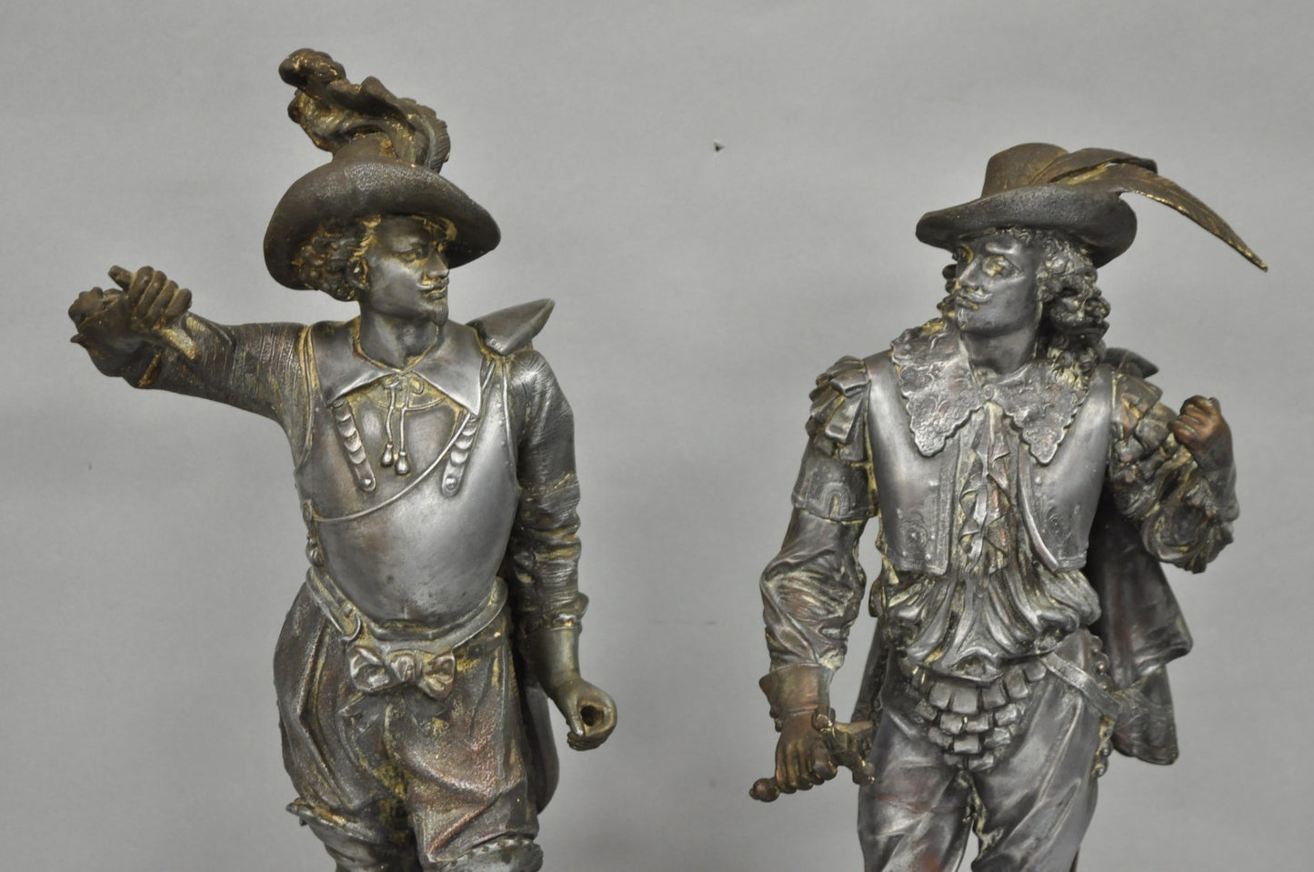 Antique French Renaissance Don Juan & Don Cesar Spelter Metal Sculptures 2 Pcs