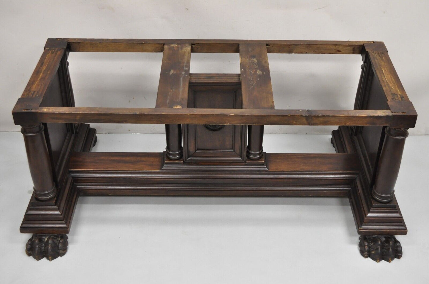 Antique Italian Renaissance Carved Walnut Hairy Paw Foot Desk Console Table Base