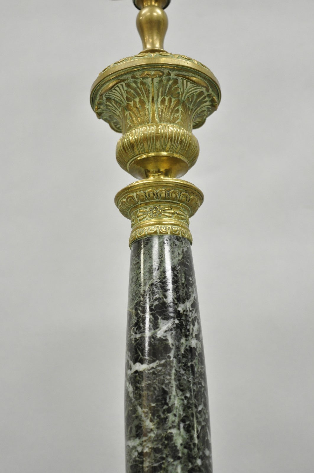 Antique French Empire Regency Gilt Bronze & Marble Column Paw Foot Table Lamp