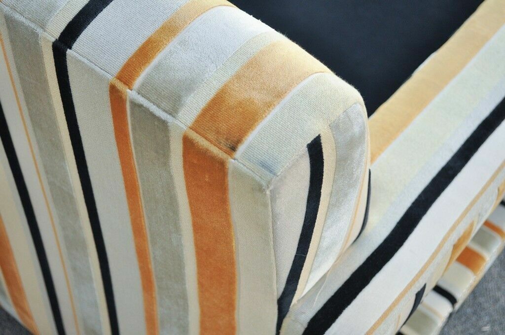 Large Hollywood Regency Modern Striped Upholstered Lounge Club Movie Arm Chair