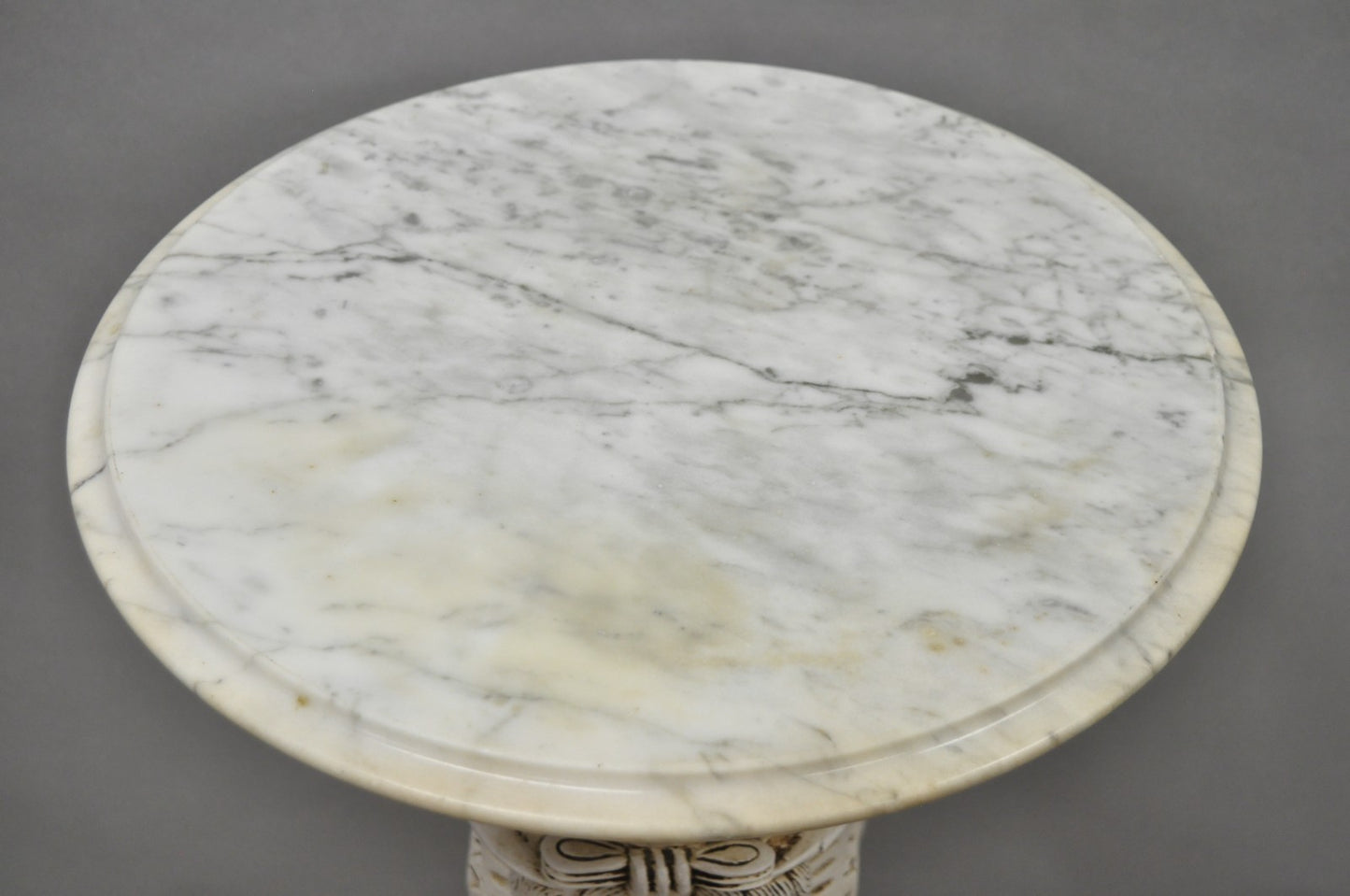 Vintage Egyptian Female Sphinx Round Marble Top Carved Wood Pedestal Plant Stand