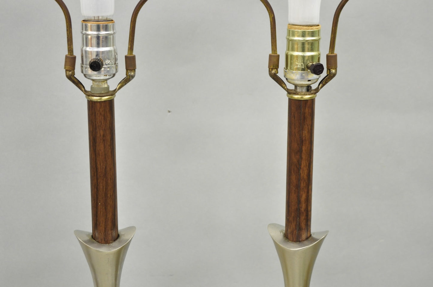 Vintage Mid Century Modern Sculptural Brushed Metal Table Lamps by Laurel - Pair
