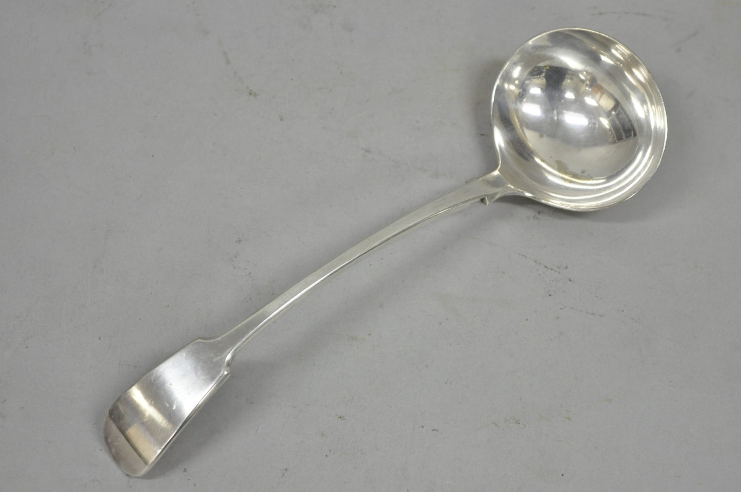 Antique English Victorian Daniel & Arter Fiddle Pattern Silver Plated Soup Ladle