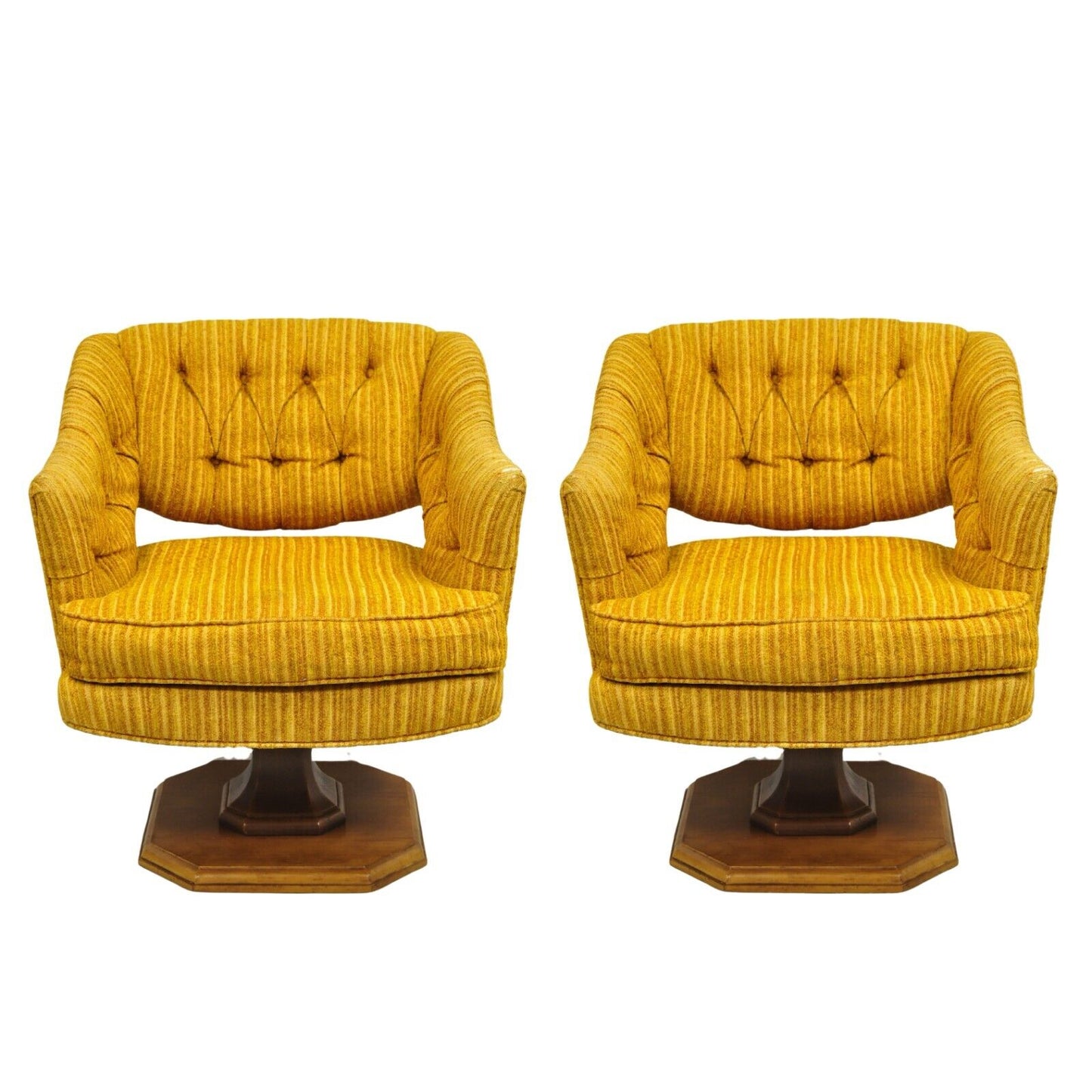 Mid Century Modern Orange Swivel Club Lounge Chairs by Silver Craft - a Pair